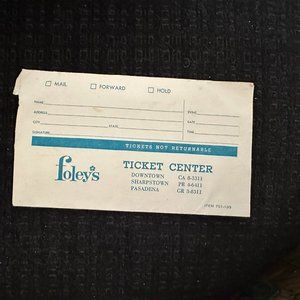 FOLEY'S HOUSTON DEPARTMENT STORE MID 1960s Ticket Center Envelope